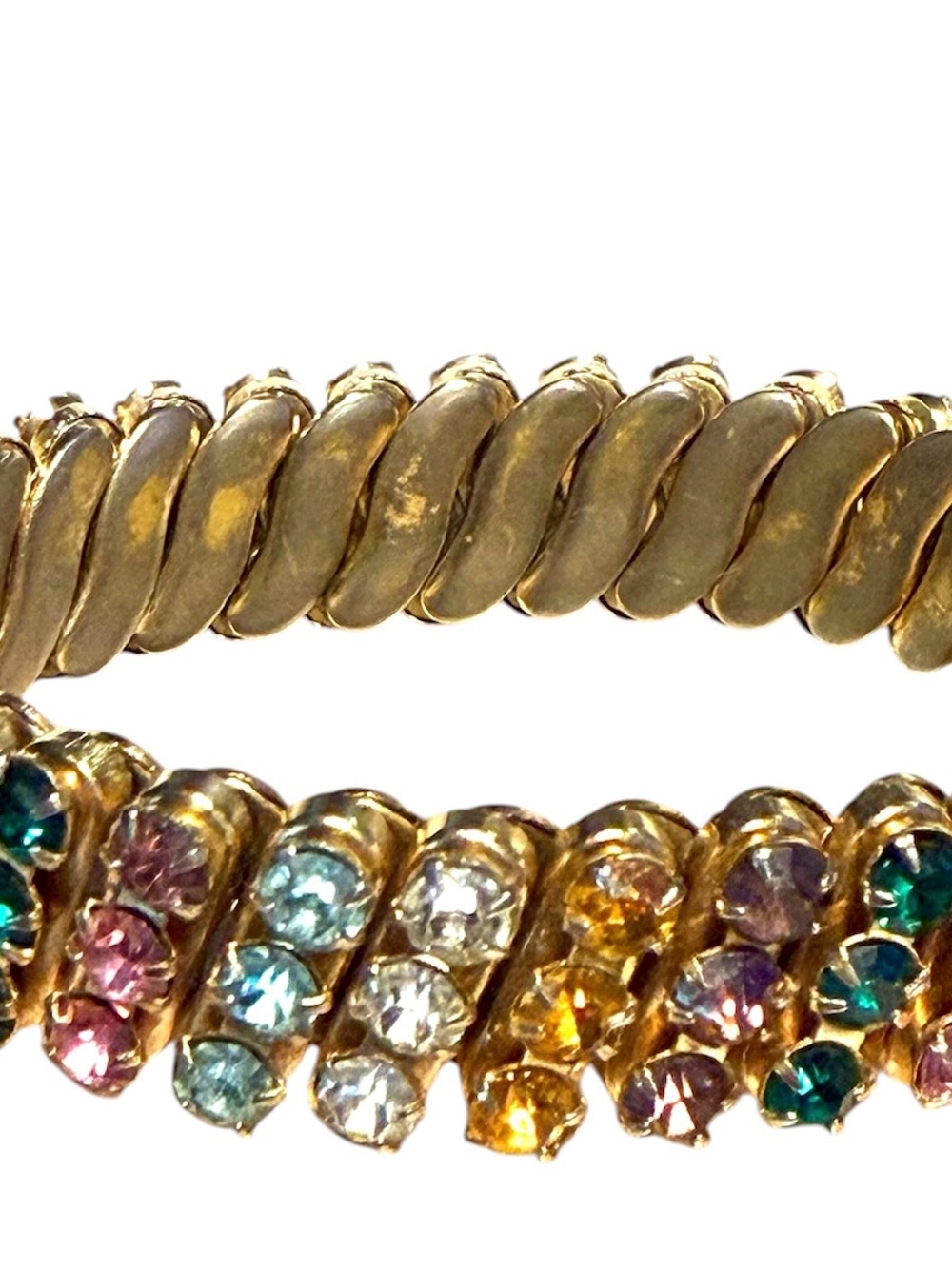 1950s Style Uranium Rainbow Rhinestone Vintage Expandable Bracelet UV Reactive